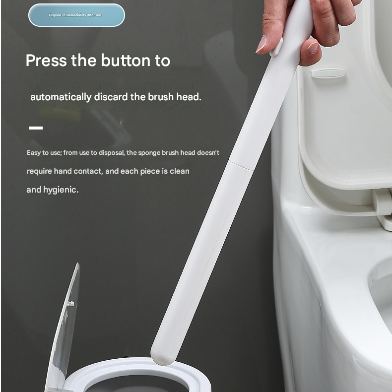 Disposable Toilet Brush with Wall Mount Holder set, Space Saving Bathroom Cleaner