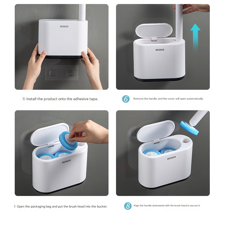 Disposable Toilet Brush with Wall Mount Holder set, Space Saving Bathroom Cleaner