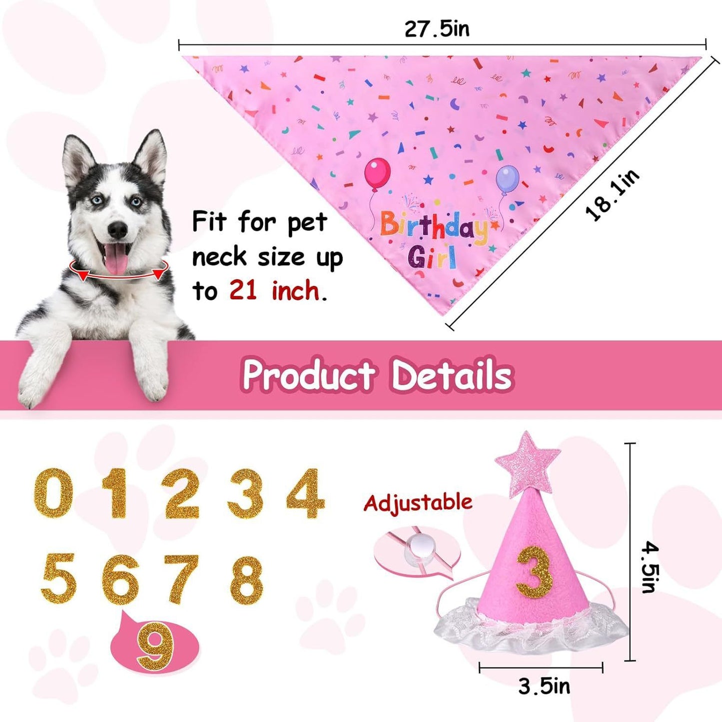 Pink Pet Birthday Bandana and Hat Set for Photo Props and Celebration