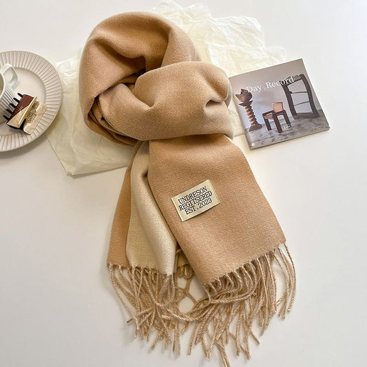 Soft Warm Winter Neck Wrap with Classic Boho Tassel Edge, Solid Color Design