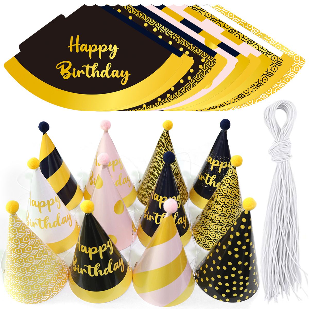12-piece Kids Birthday Party Hats Set - for Birthday Events and Themed Gatherings