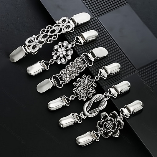 Decorative Cardigan Collar Fastener with Rhinestone and Floral Design