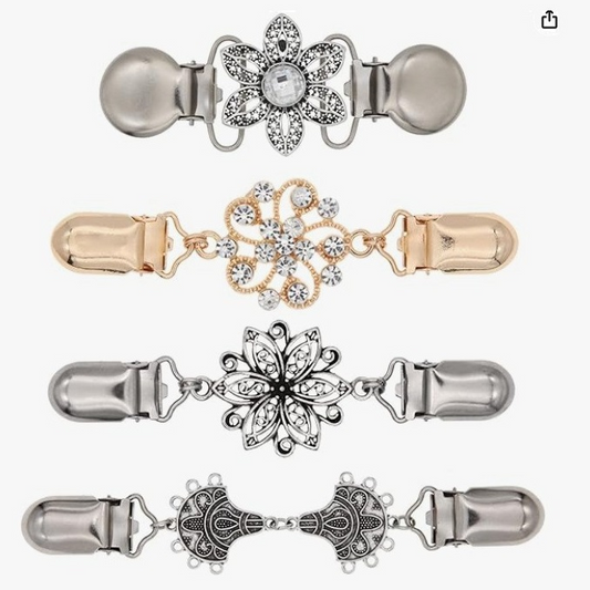 4-Piece Silvery and Yellow Vintage Sweater Shawl Clip Brooch