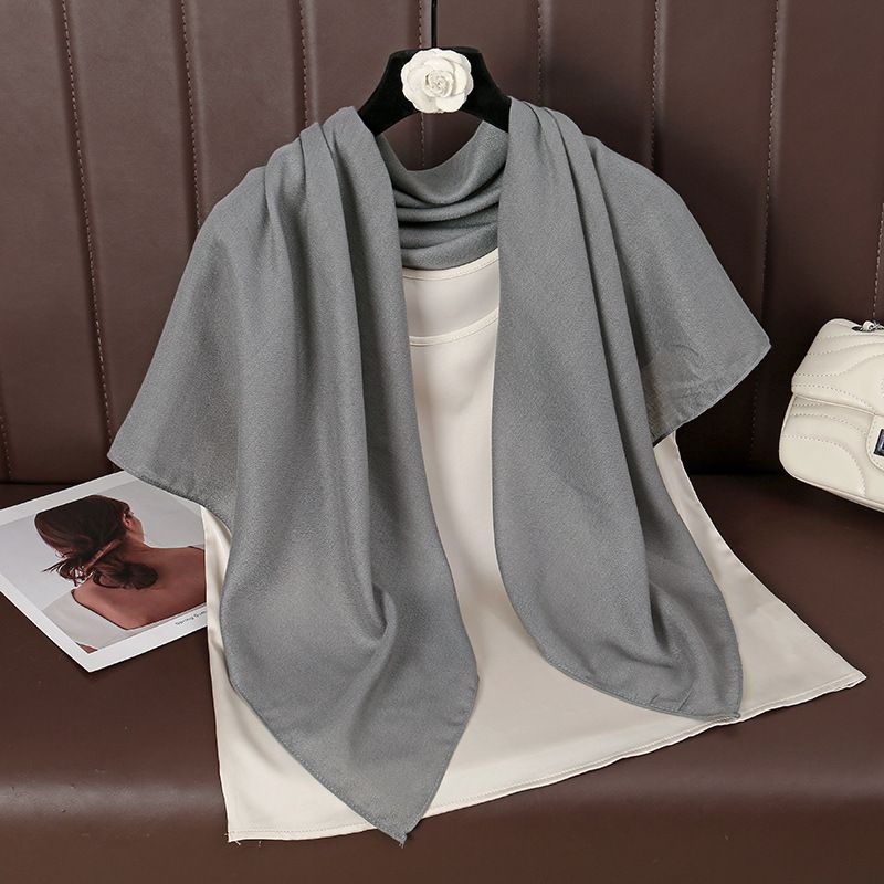 Grey 90 x 90cm Women Solid Colour Square Scarf - Lightweight Polyester Head Scarf and Shawl Wrap, Soft Casual Neck Scarf for Travel, Hair Styling and Everyday Layering