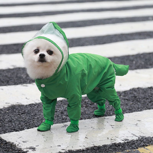 Green S Waterproof Dog Raincoat Jumpsuit with Hood & Boots