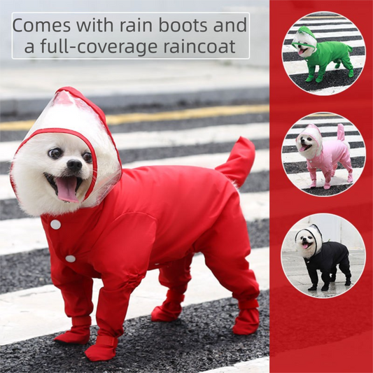 Red XL Waterproof Dog Raincoat Jumpsuit with Hood & Boots