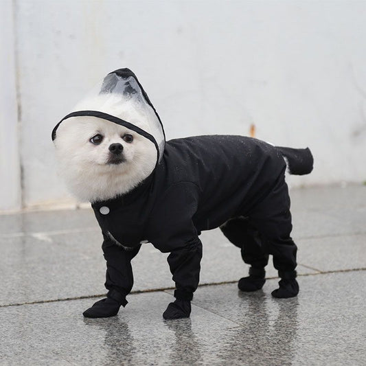 Black L Waterproof Dog Raincoat Jumpsuit with Hood & Boots