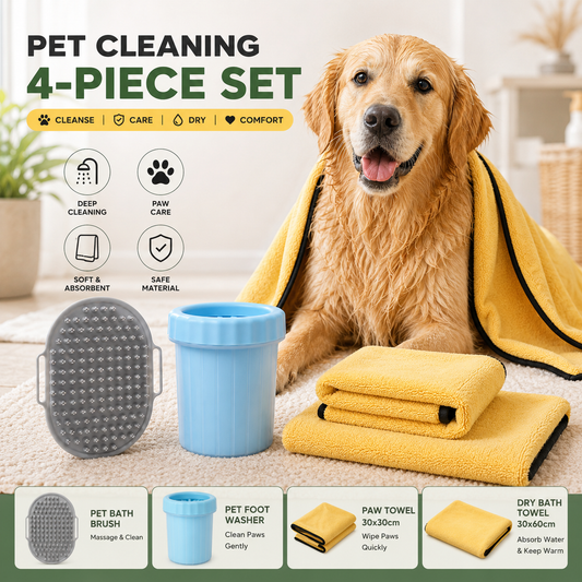 4-Piece Pet Grooming & Paw Cleaning Kit - Blue/Grey