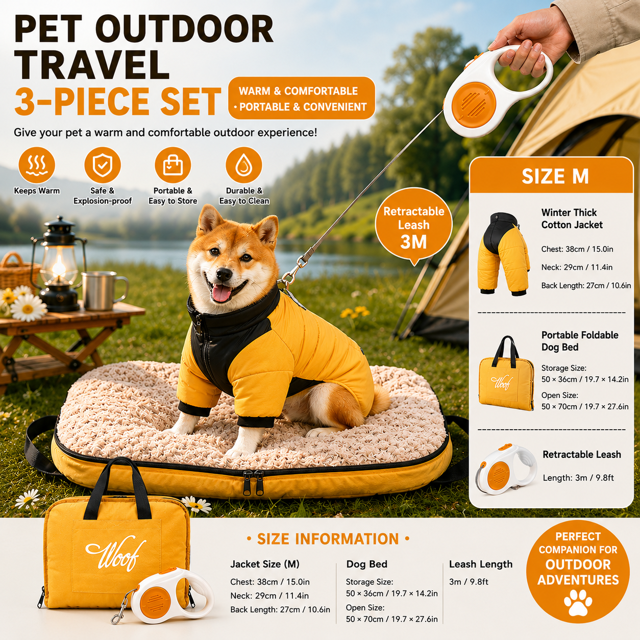 3-Piece Dog Winter Travel Set - Yellow M