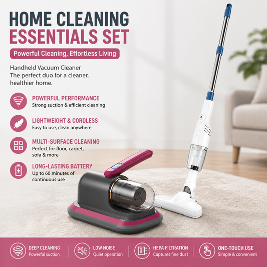 UV Mattress Vacuum & Cordless Stick Vacuum Set - Red