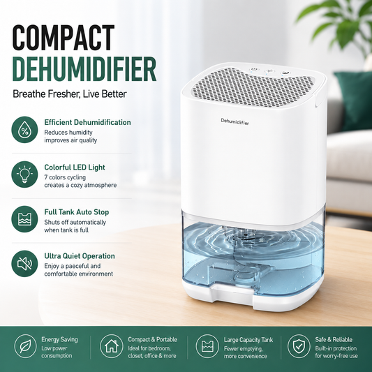 1000ml Mini Quiet Dehumidifier - White