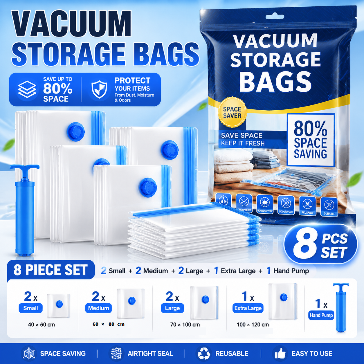 Vacuum Storage Bags 8 Piece Set