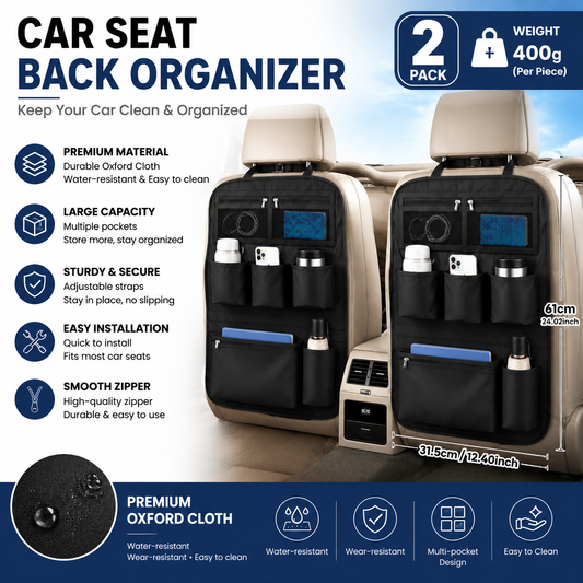 Car Seat Back Organiser - Black, 2 Pack