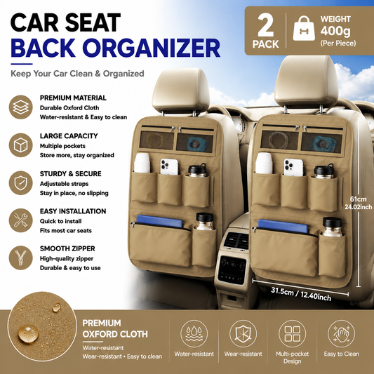 Car Seat Back Organiser - Brown, 2 Pack