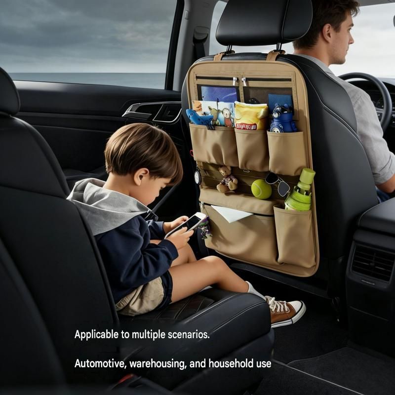 2 pcs Brown Car Seat Back Organizer - 210D Oxford Cloth, Water-Resistant & Multi-Pocket Design - Space-Saving Storage for Cars, Camping & Home Use