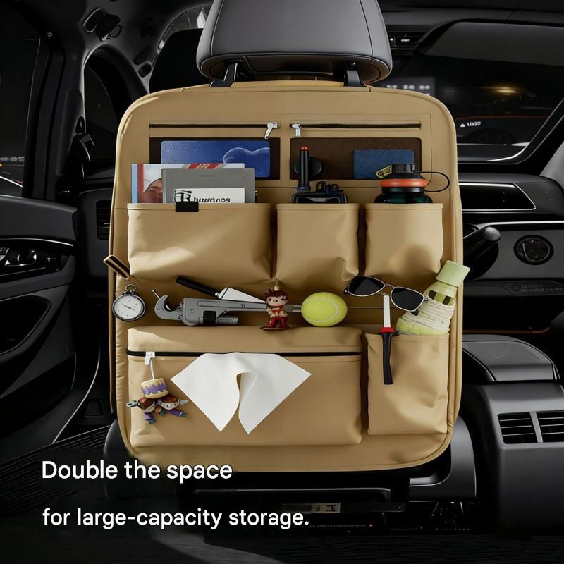 2 pcs Brown Car Seat Back Organizer - 210D Oxford Cloth, Water-Resistant & Multi-Pocket Design - Space-Saving Storage for Cars, Camping & Home Use