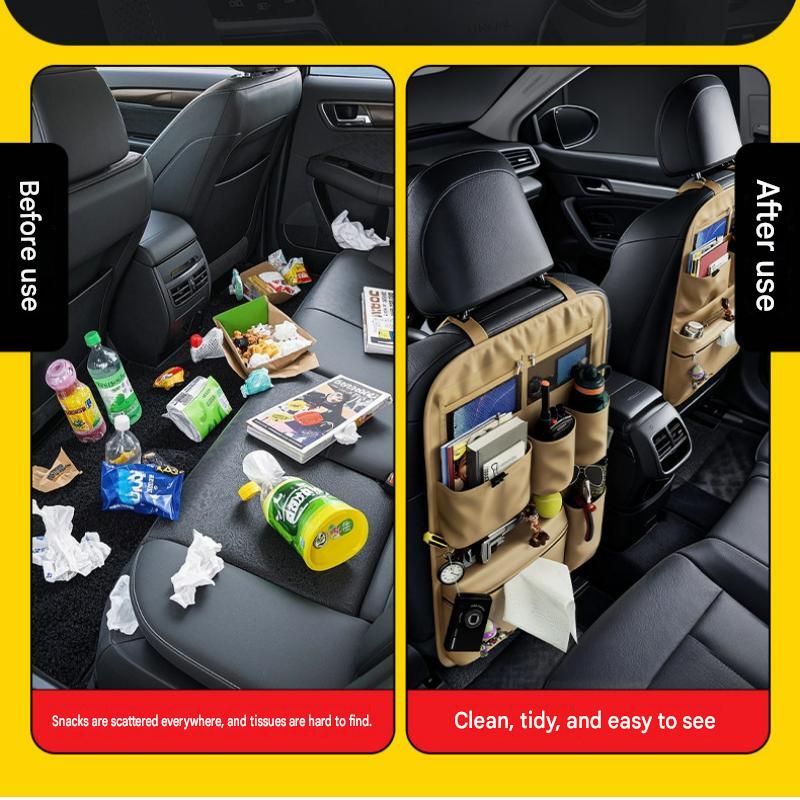 2 pcs Brown Car Seat Back Organizer - 210D Oxford Cloth, Water-Resistant & Multi-Pocket Design - Space-Saving Storage for Cars, Camping & Home Use