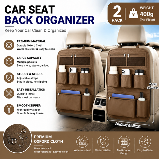 Car Seat Back Organiser - Coffee, 2 Pack