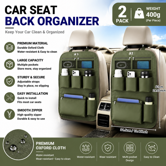 Car Seat Back Organiser - Green, 2 Pack