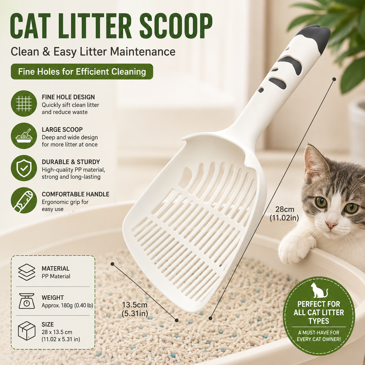 Large Cat Litter Scoop - White