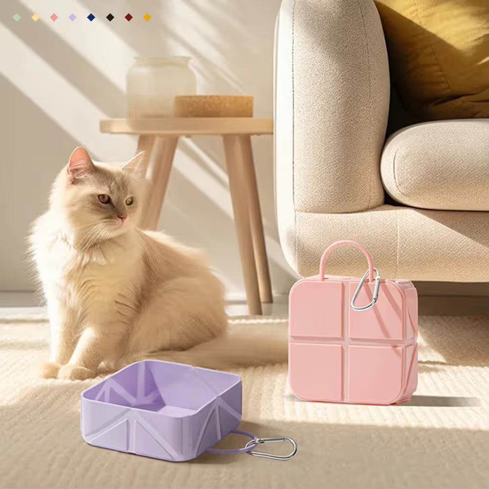 Green Foldable Outdoor Water & Food Dish for Dogs & Cats - Eco-Friendly for Walking, Hiking & Camping
