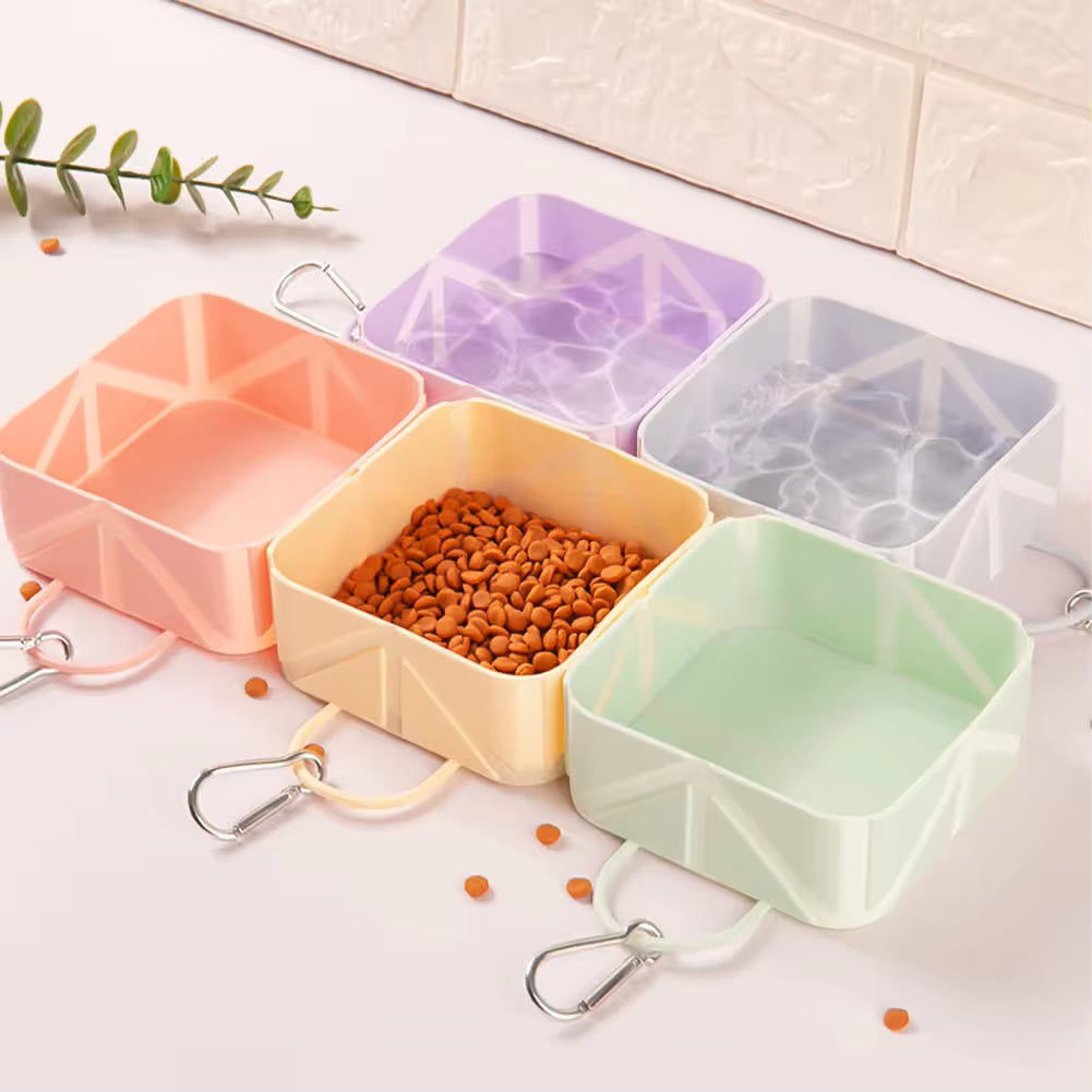 Green Foldable Outdoor Water & Food Dish for Dogs & Cats - Eco-Friendly for Walking, Hiking & Camping