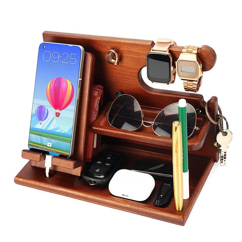 Multi-Functional Wooden Nightstand Organizer All-in-One Storage Solution