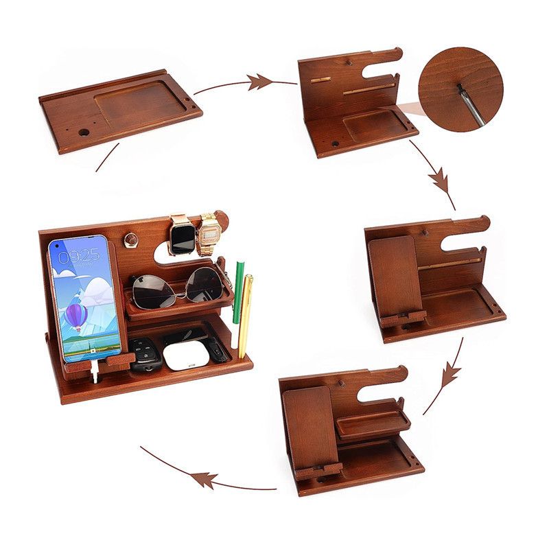 Multi-Functional Wooden Nightstand Organizer All-in-One Storage Solution