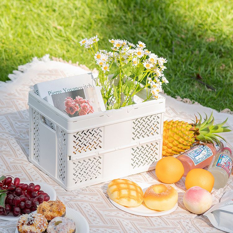 Multi purpose storage solution White Foldable Storage Basket with Handles