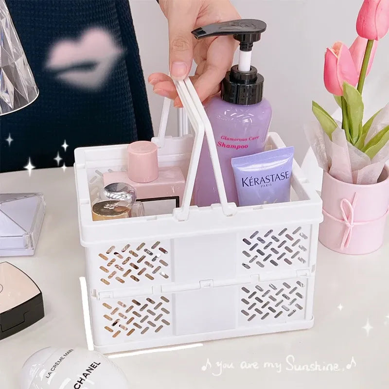 Multi purpose storage solution White Foldable Storage Basket with Handles