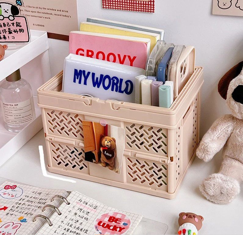 Multi purpose storage solution Brown Foldable Storage Basket with Handles