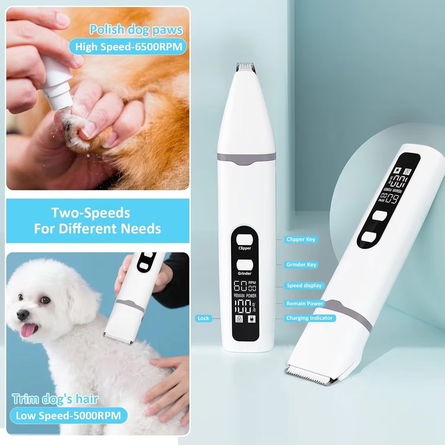 Pet Hair Clipper & Nail Grinder Kit