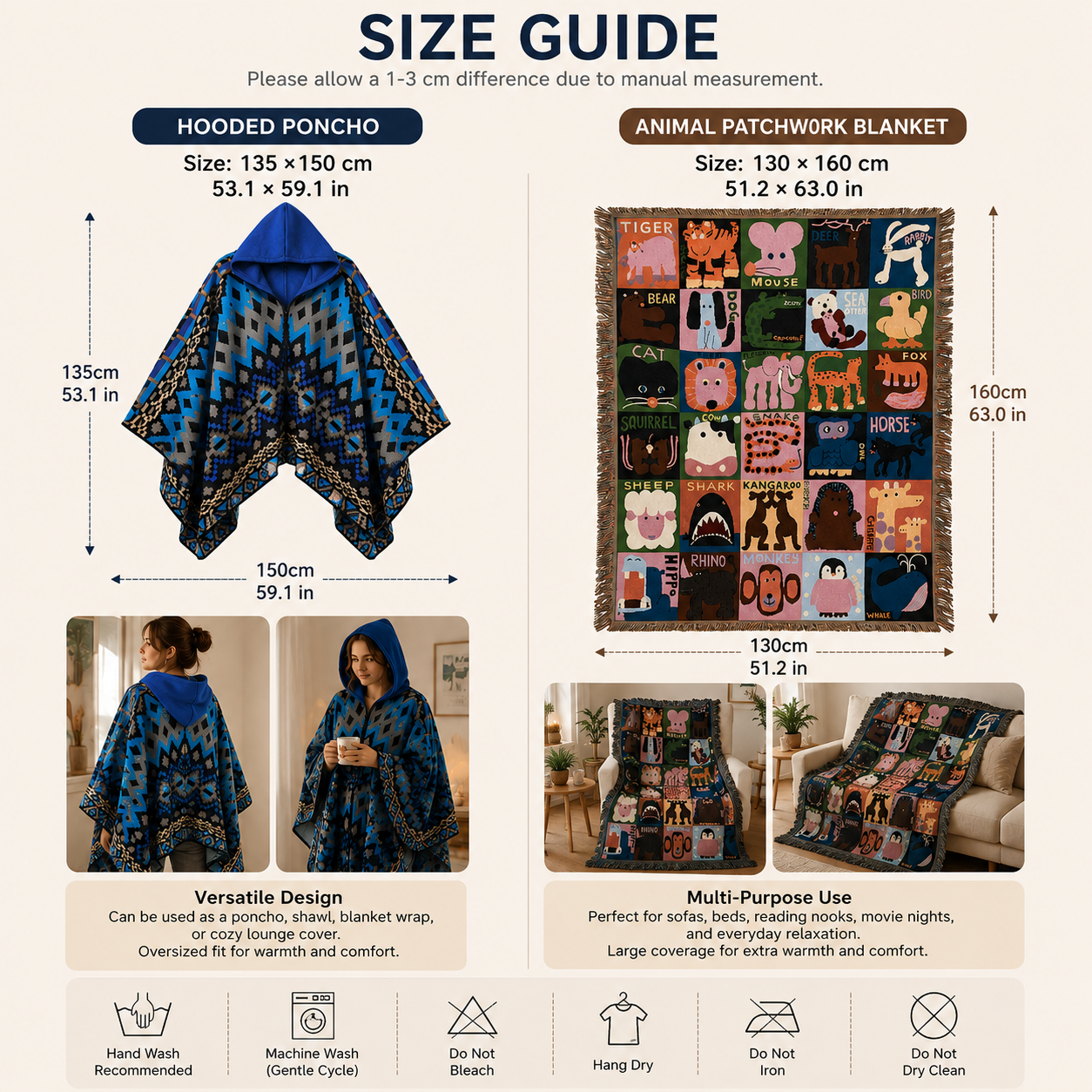 Blue-Green Hooded Poncho & Throw Blanket Set