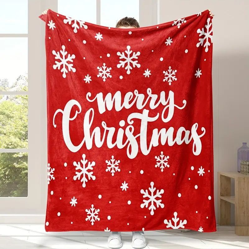 Christmas Fleece Throw Blanket & Santa Curtain Tieback Set