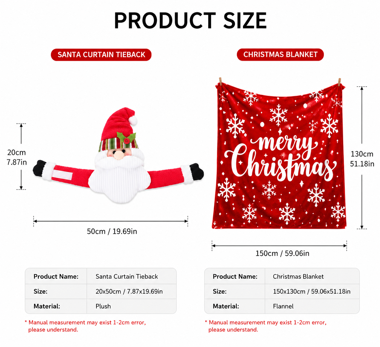 Christmas Fleece Throw Blanket & Santa Curtain Tieback Set