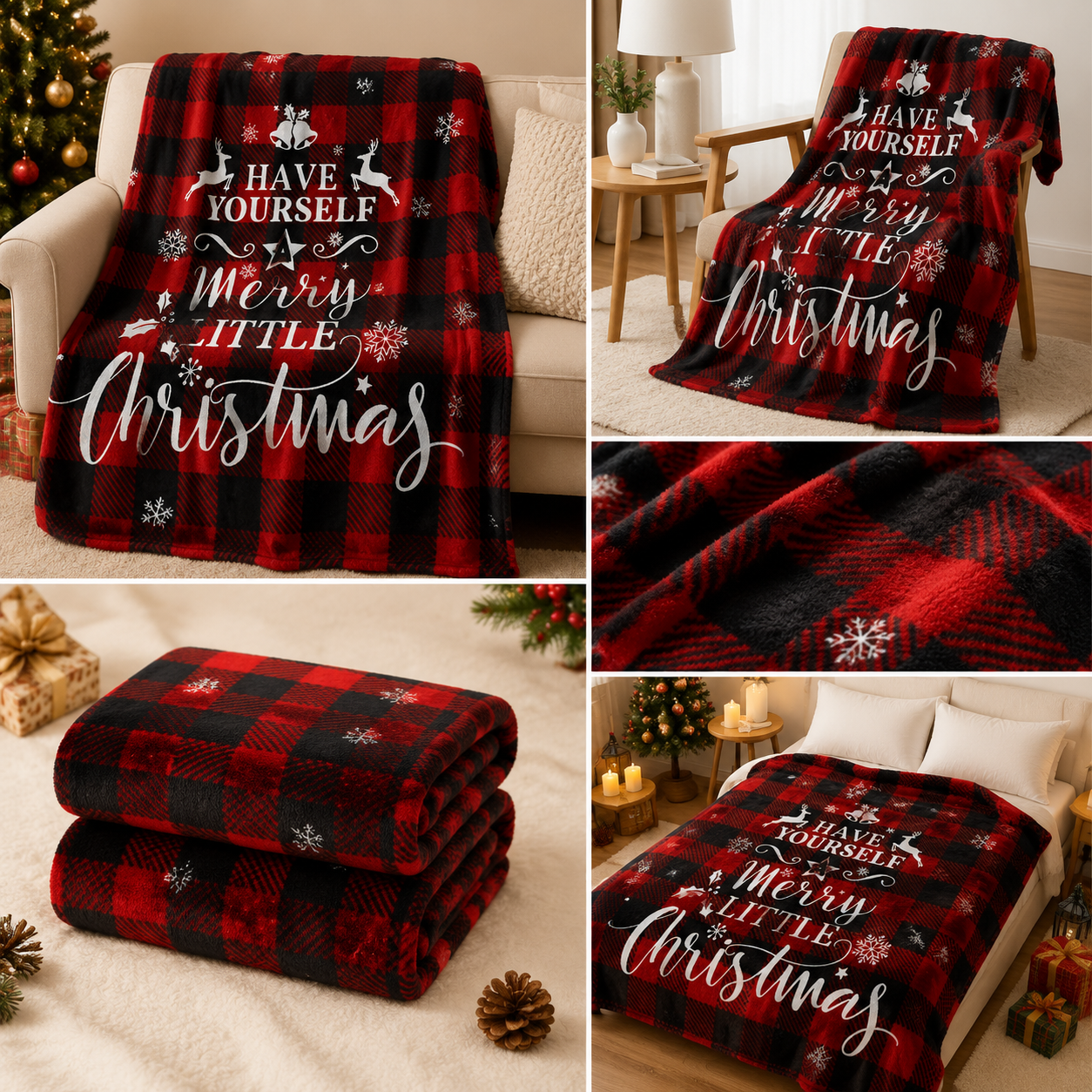 Christmas Blanket, Slippers & Tieback Gift Set