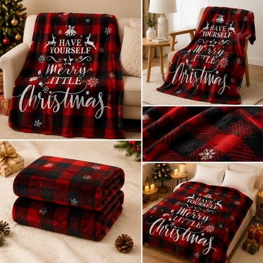 Christmas Blanket, Slippers & Tieback Gift Set