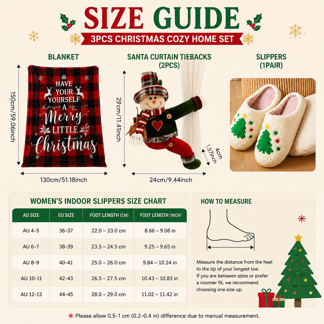 Christmas Blanket, Slippers & Tieback Gift Set