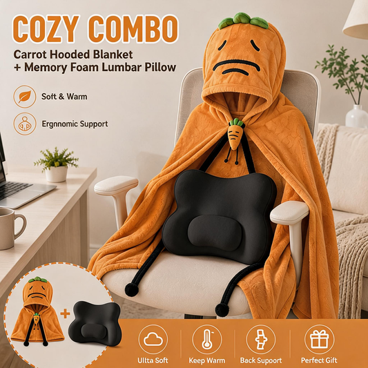 Carrot Hooded Blanket & Black Lumbar Pillow Set