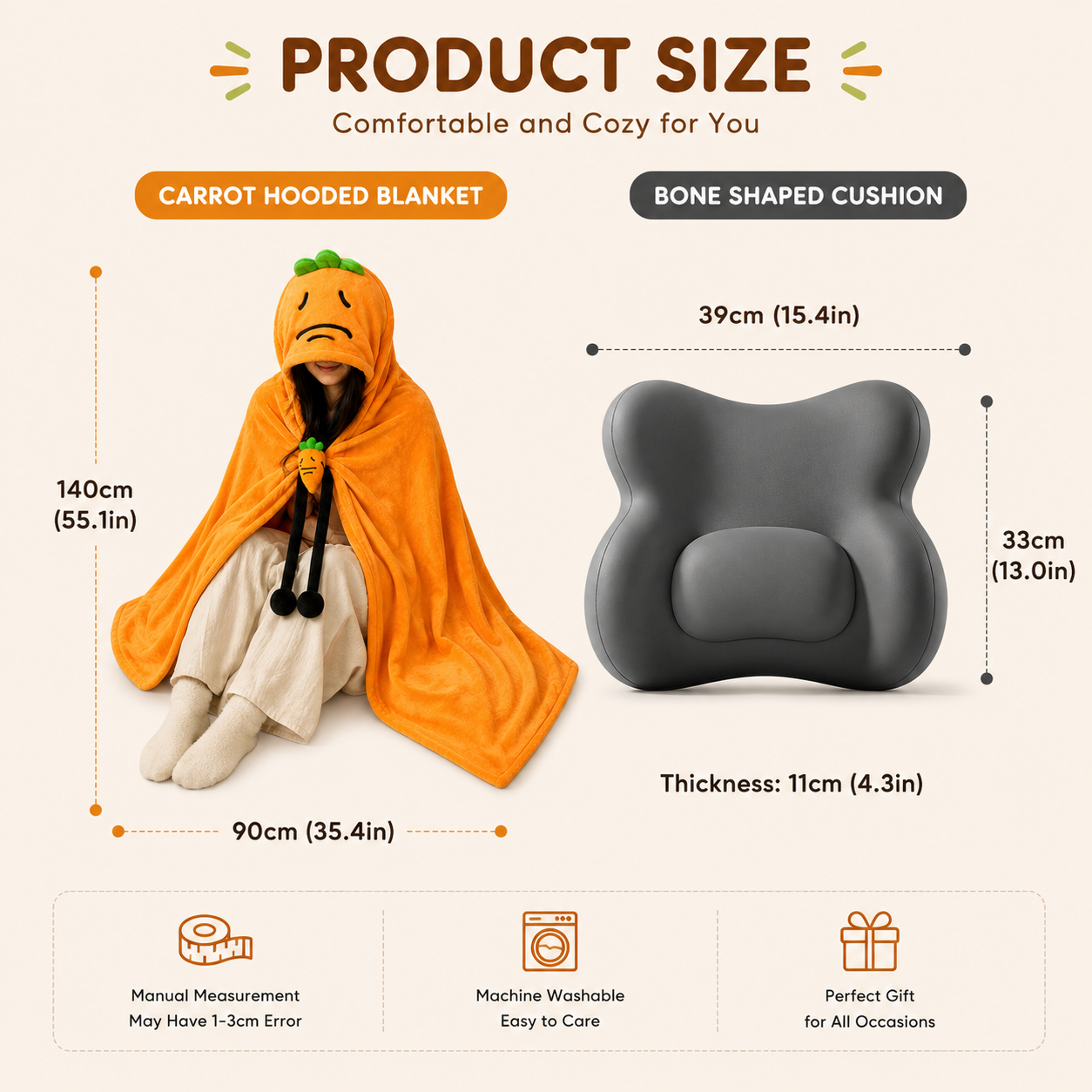 Carrot Hooded Blanket & Black Lumbar Pillow Set