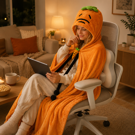 Carrot Hooded Blanket & Beige Grey Lumbar Pillow Set