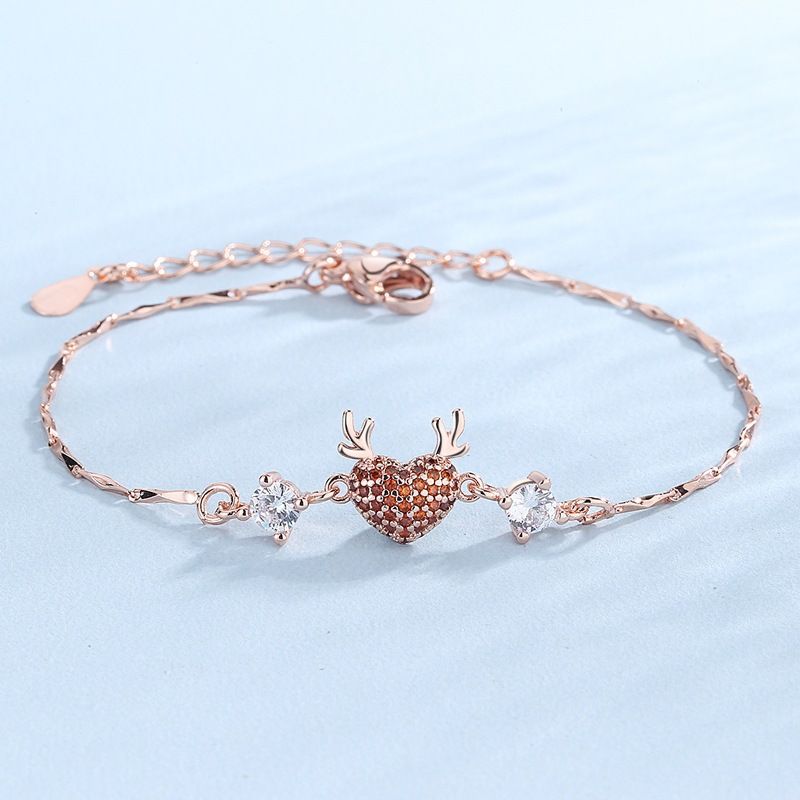 Rose Gold Reindeer Heart Bracelet