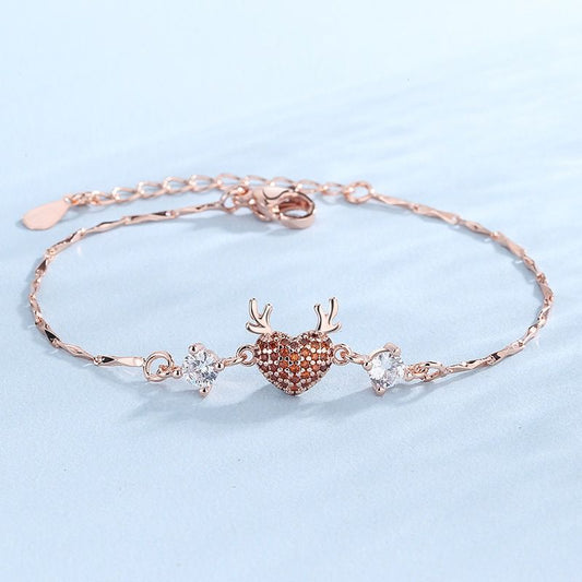Rose Gold Reindeer Heart Bracelet