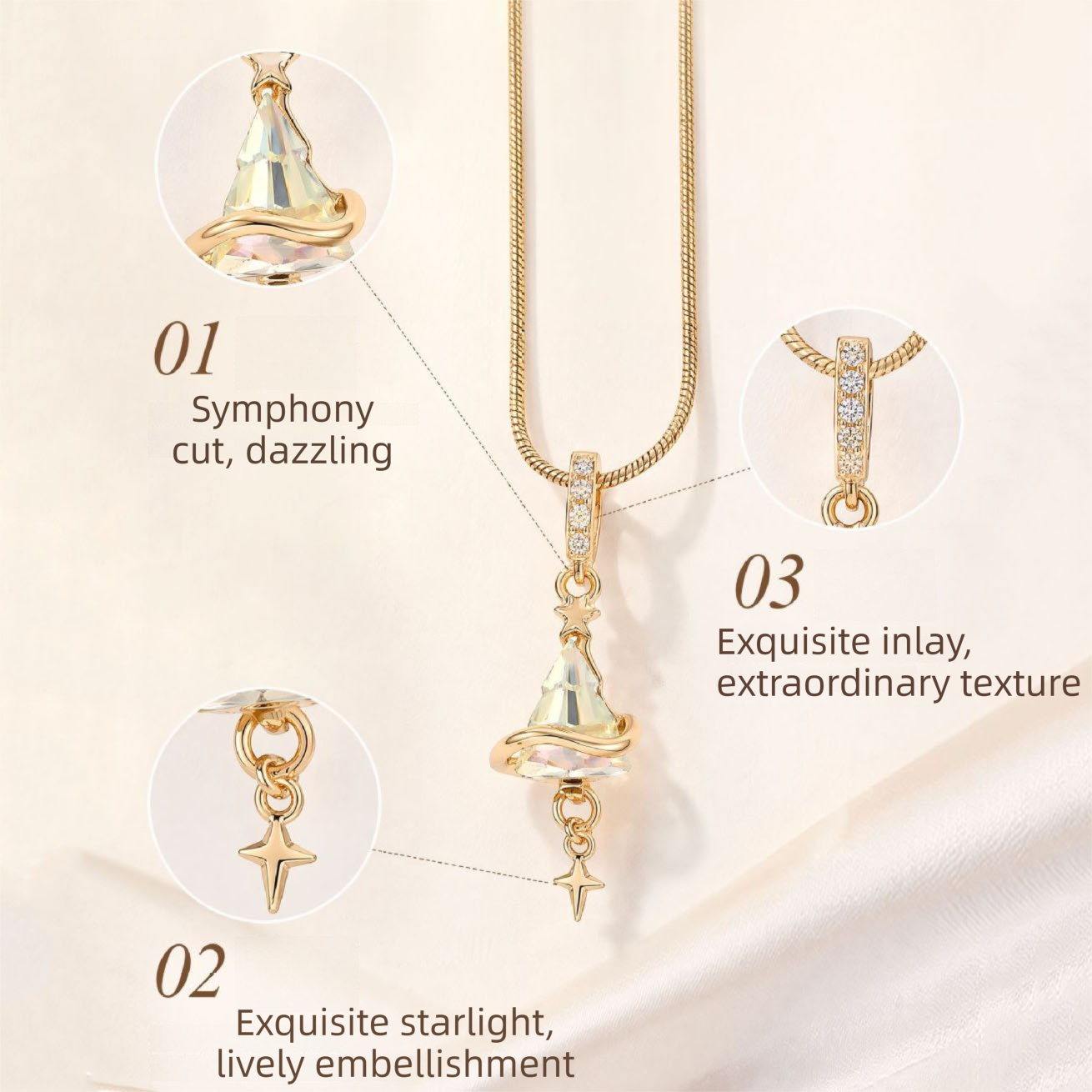 Crystal Star Witch Hat Pendant Necklace