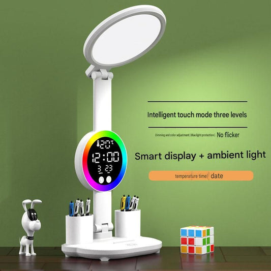 LED Desk Lamp with Clock & Phone Stand