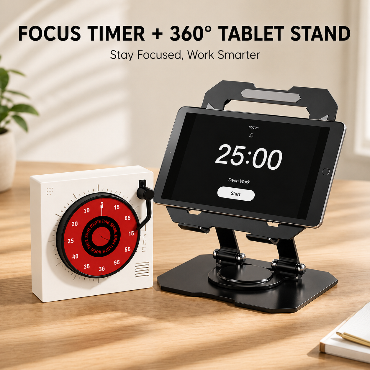 Study Focus Timer & Tablet Stand Set - Black