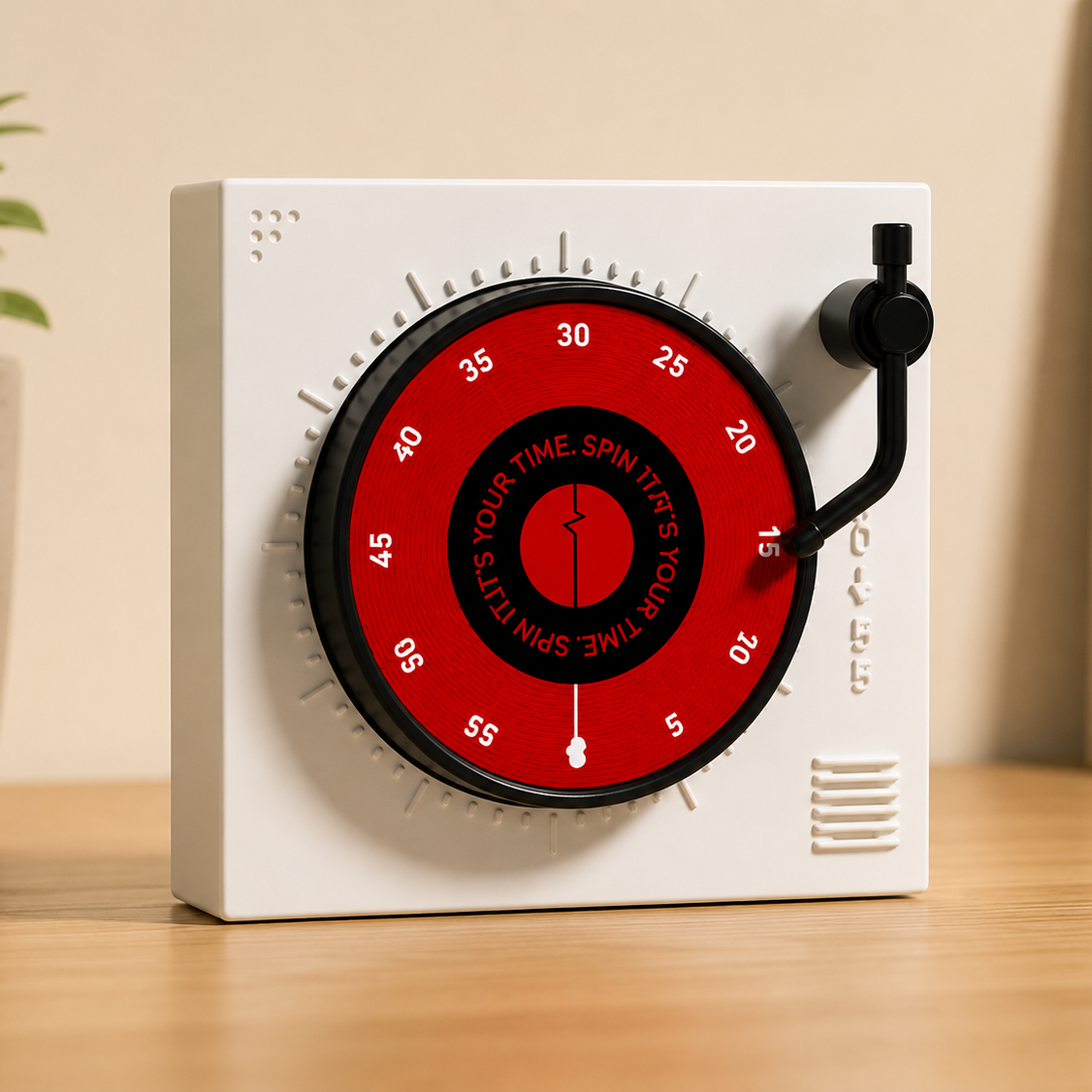 White Record Player Mechanical Pomodoro Timer