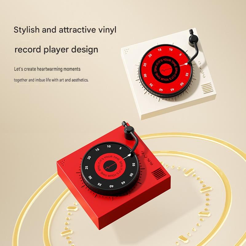 Red Record Player Mechanical Pomodoro Timer