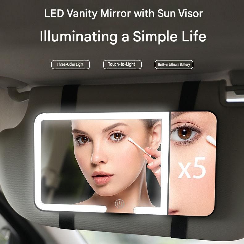 LED Car Sun Visor Makeup Mirror - Black