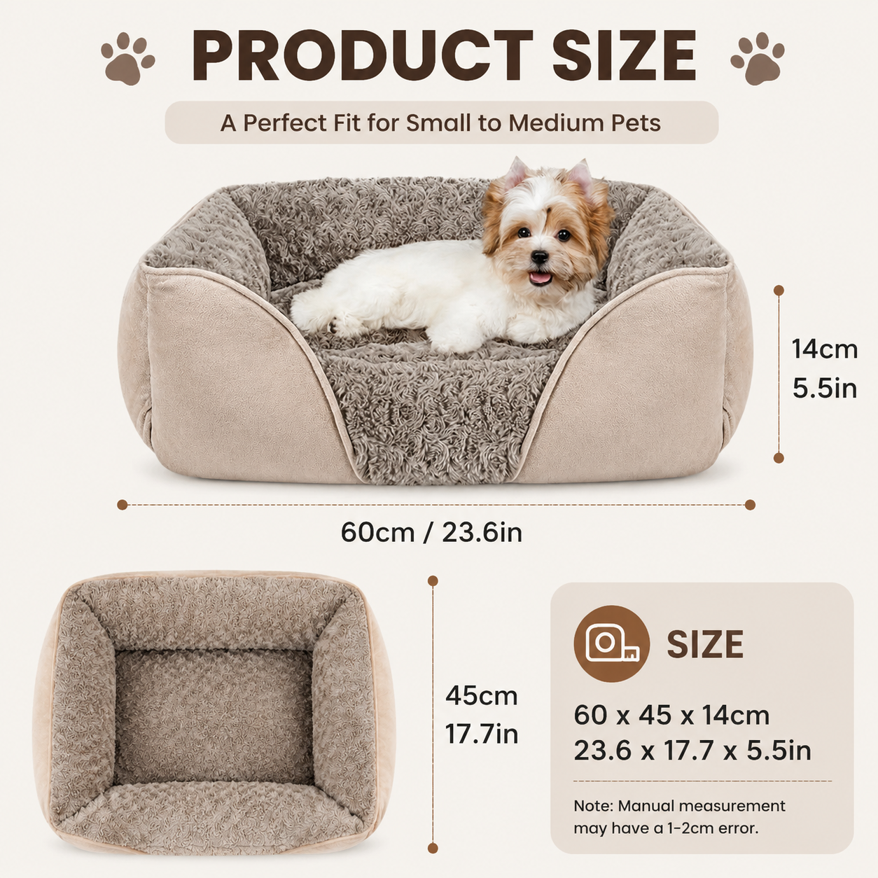 Washable Bolstered Pet Bed - Camel S
